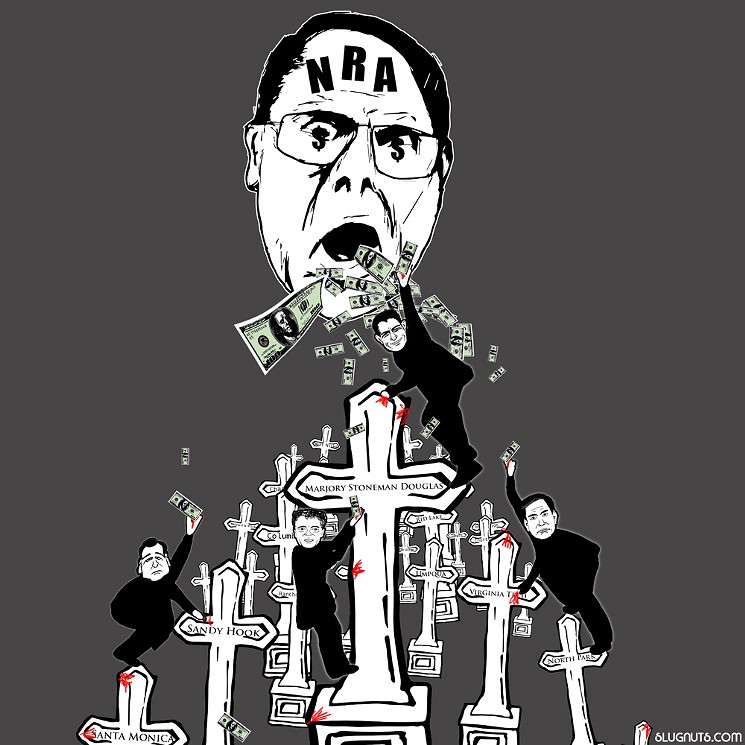 Headstones, politicians, and the NRA. - ARTWORK COURTESY OF KYLE REYNOLDS AND MIKE JORDAN