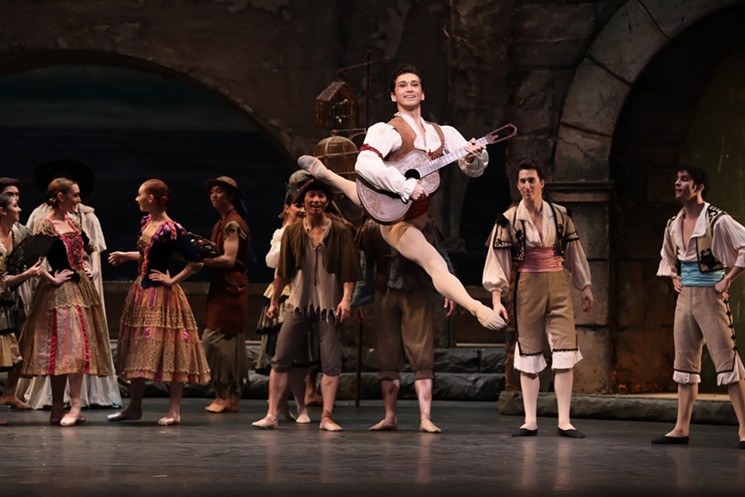Charles-Louis Yoshiyama as Basilio with Artists of Houston Ballet in Ben Stevenson’s Don Quixote. - PHOTO BY AMITAVA SARKAR
