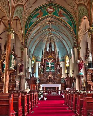 Nativity of Mary, Blessed Virgin Catholic Church was built in 1906 in High Hill. The painted wood and plaster ceiling gives the illusion of Gothic vaults and joints. - PHOTO BY BFS MAN VIA CC