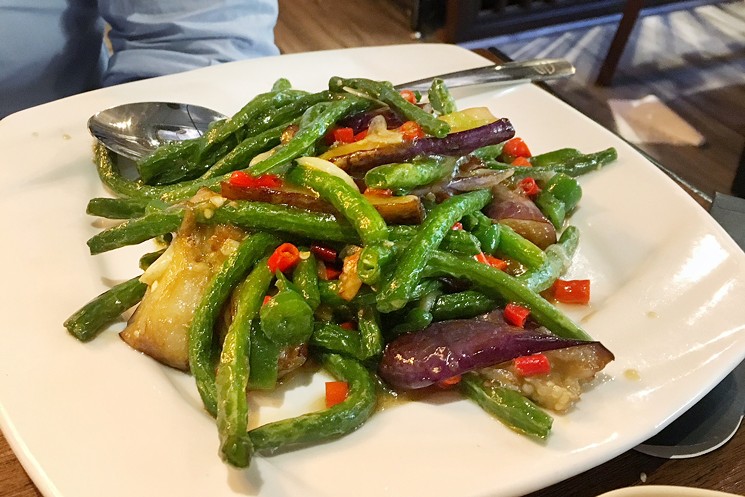 Eggplant Loves Green Beans brings some heat thanks to chopped chilies. - PHOTO BY ERIKA KWEE