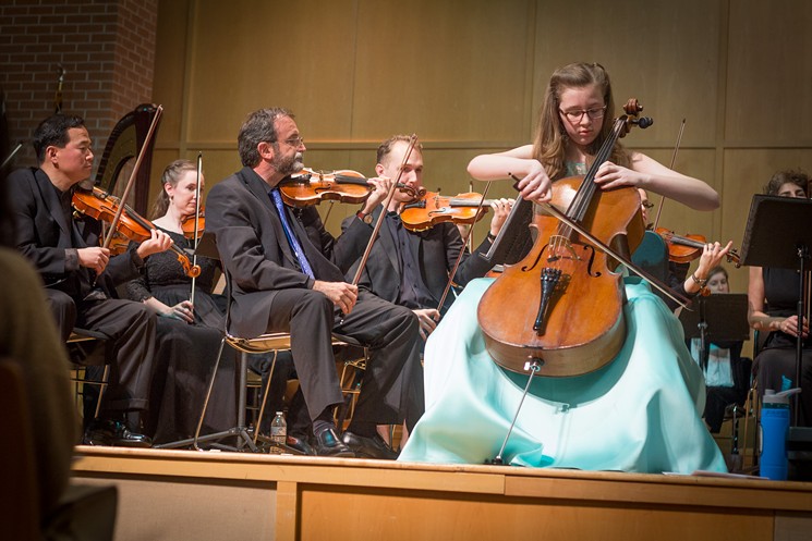 Lauren Mathews, a winner of the inaugural Young Artist Concerto Competition, played the cello as part of the ECHO's 2018 Masterworks Concert. - PHOTO BY FRIEDHELM LUENING.