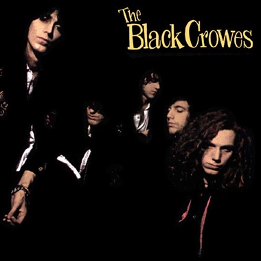 The Black Crowes burst out with their 1990 debut "Shake Your Moneymaker." L to R; Chris Robinson, Johnny Colt, Jeff Cease, Steve Gorman, and Rich Robinson. - ALBUM COVER