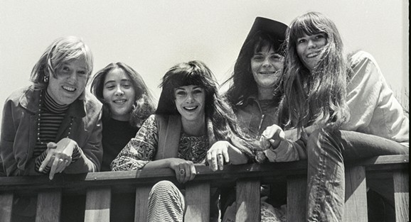Ace of Cups in the late '60s: Mary Ellen Simpson, Denise Kaufman, Diane Vitalech, Mary Gannon, and Marla Hunt. - PHOTO BY LISA LAW/COURTESY OF SHOREFIRE MEDIA