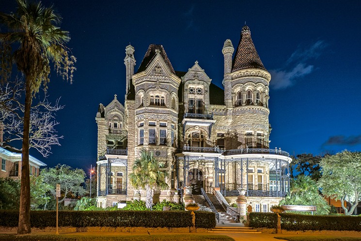 Bishop's Palace, Galveston's grandest building, looks different at night. Don't miss the full moon tour on October 24 and lanternlight tours on October 26-27 and October 31. - PHOTO COURTESY OF GALVESTON CONVENTION & VISITORS BUREAU