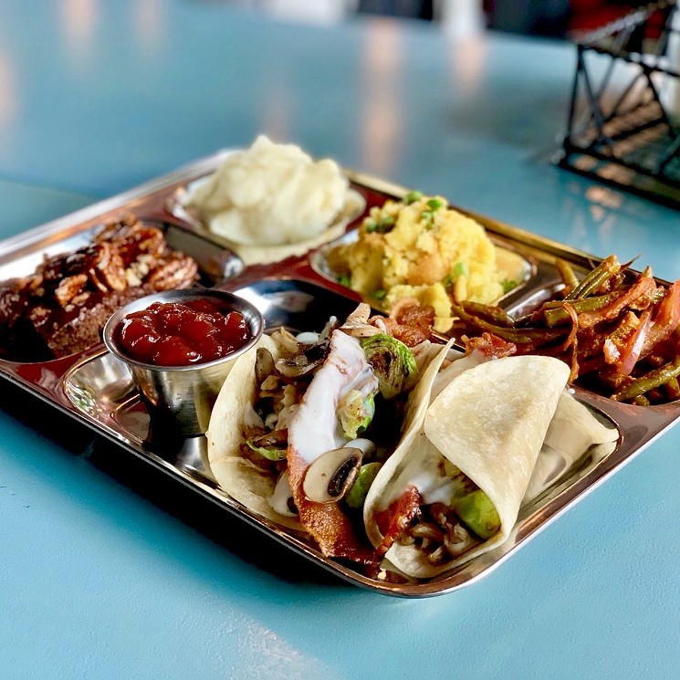 Get your turkey dinner in taco form at FM Kitchen & Bar. - PHOTO BY JASON MOK