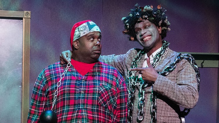 Anthony Bogges-Glover and Shon Simms II in Christmas is Comin' Uptown  at Ensemble Theatre. - PHOTO BY DAVID BRAY