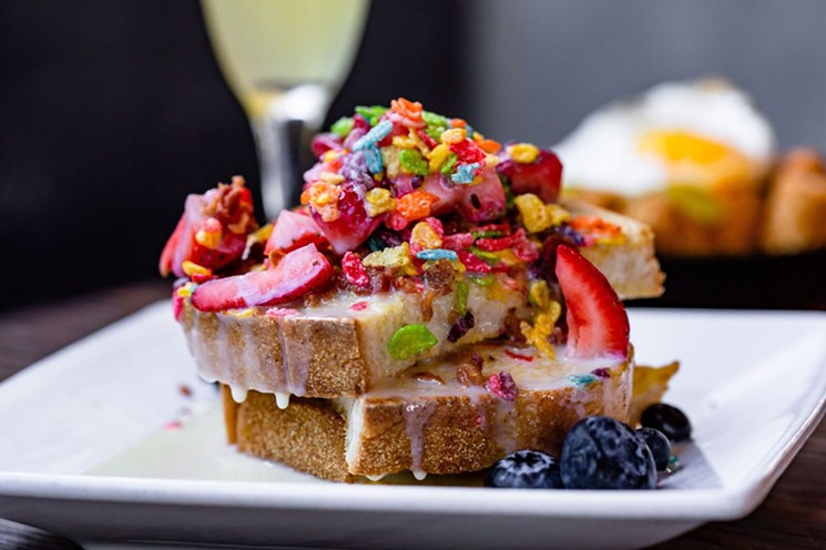 Indulge your inner Fred Flintstone with Fruity Pebbles French toast. - PHOTO BY KIRSTEN GILLIAM