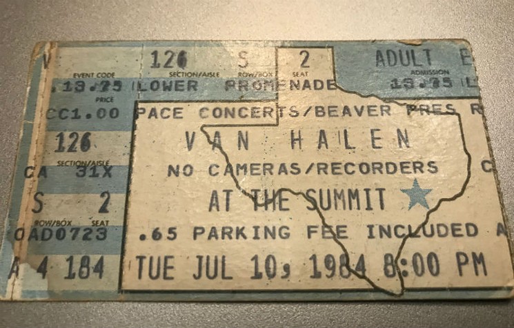 Ticket stub from the last time Van Halen's original lineup played a Houston date - PHOTO BY JESSE SENDEJAS JR.