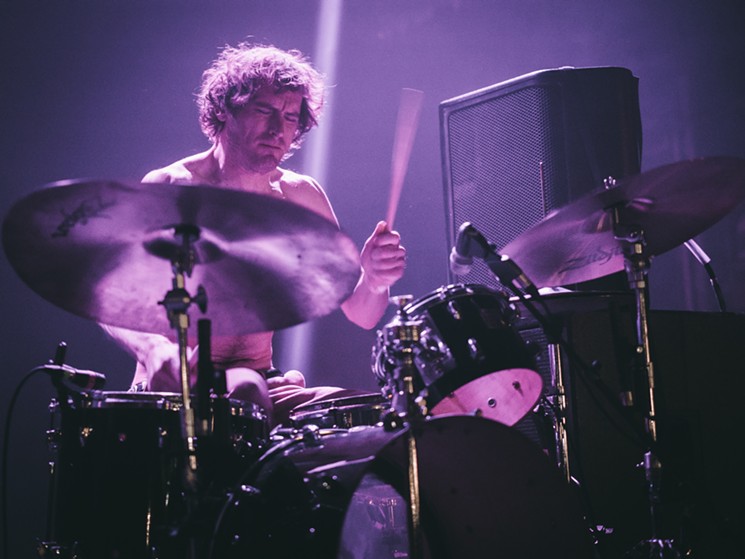 Drummer, Zach Hill, played with an exhaustive pace that perfectly complimented the chaotic sound of Death Grips. - PHOTO BY CONNOR FIELDS