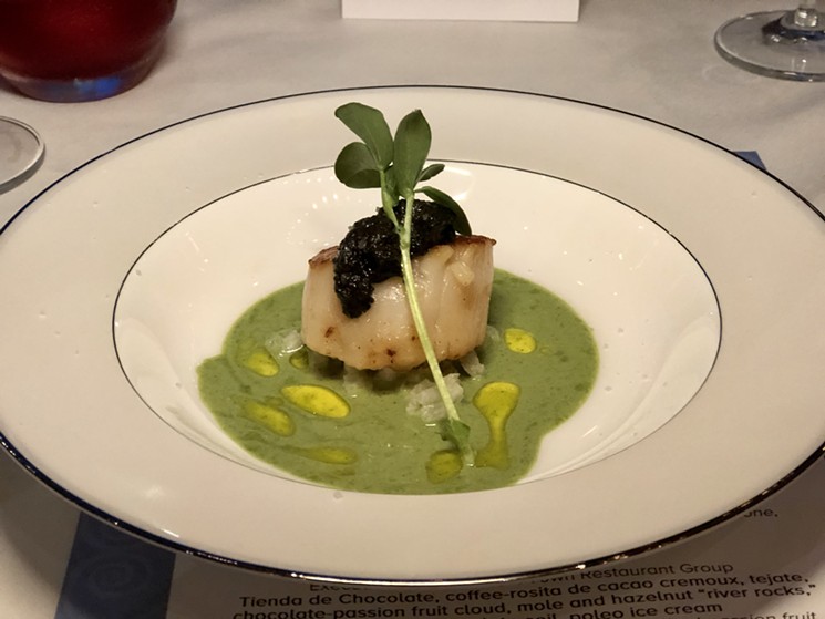 Sea Scallop with huitlacoche and hoja santa broth by Robert Del Grande. - PHOTO BY MAI PHAM