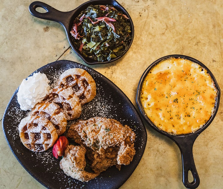 Collard greens, mac & cheese, and chicken & waffles. Yes please. - PHOTO BY JEREMIAH JONES