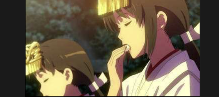 An anime depiction of Kuchikamizake, virgins chewing rice and spitting into a container, an essential step in ancient Asian alcohol making. - SCREENSHOT FROM YOUR NAME
