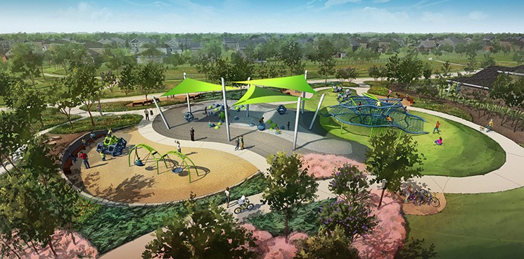 In April the Howard Hughes Corporation® announced Parkland Common, a new linear park system that will be a mile long, while only crossing over two streets. - RENDERING BY CLARK CONDON AND ASSOCIATES