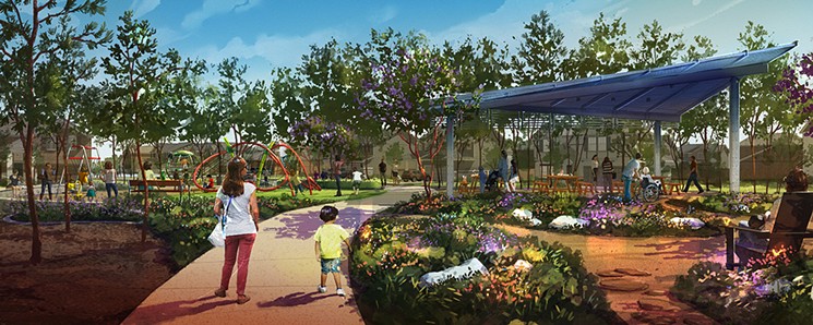Located at Bridgeland®, Parkland Common will include two park nodes: Kinetic Park (shown above) and Monarch Park (shown here). - RENDERING BY CLARK CONDON AND ASSOCIATES