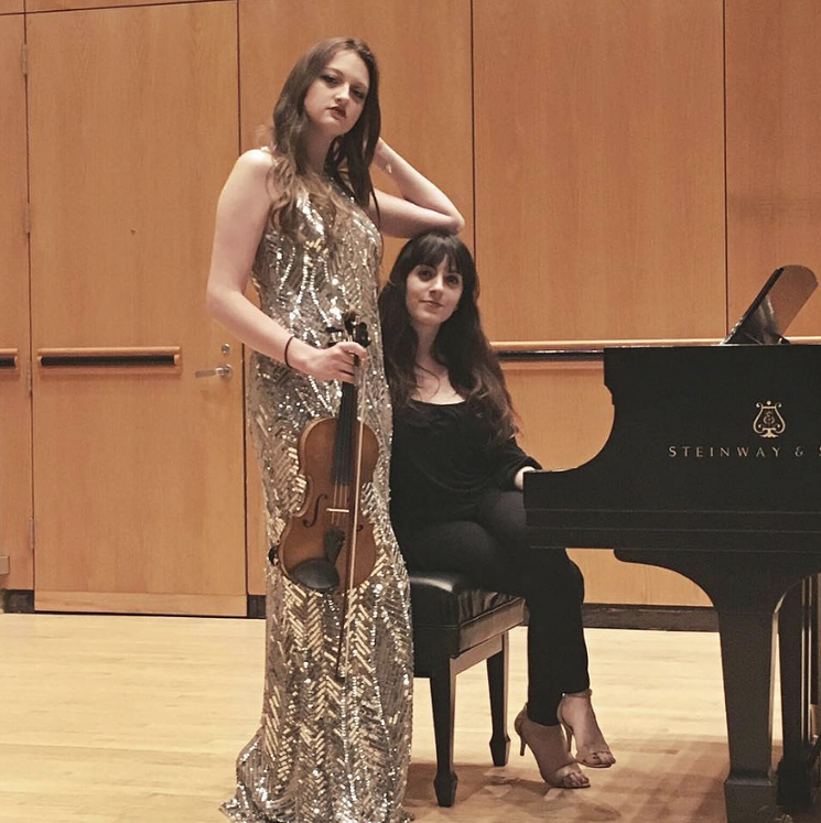 (L-R): Rachel Warden and Sonya Bandouil onstage at The Dudley Recital Hall at University of Houston before the accident. - PHOTO BY EVA WARDEN