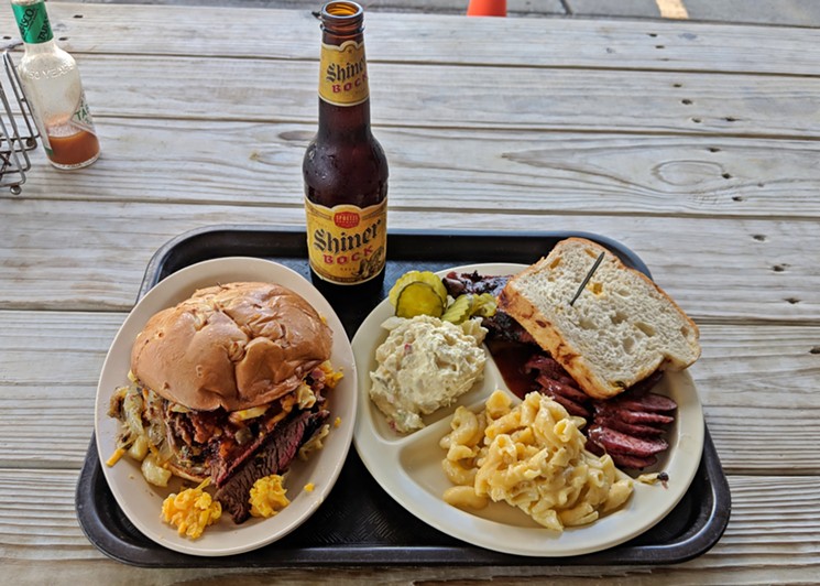 Two-meat platter and 1977 sandwich from Goode Company Barbecue. - PHOTO BY CARLOS BRANDON