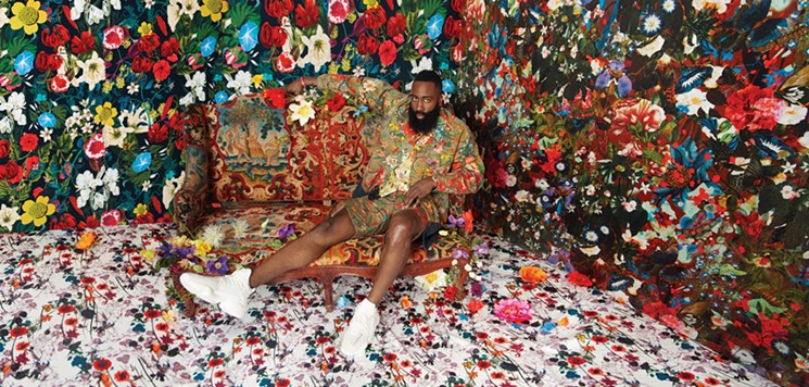 James Harden, GQ, 2018, on view in "Icons of Style: A Century of Fashion Photography." - PHOTO BY ERIK MADIGAN HECK, © ERIK MADIGAN HECK / TRUNK ARCHIVE, COURTESY OF MUSEUM OF FINE ARTS, HOUSTON