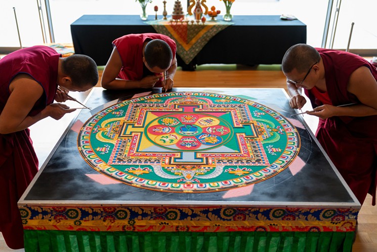 Observe Mandala Sand Painting by the Mystical Arts of Tibet at Asia Society Texas Center. - PHOTO BY BEN DOYLE, RUNAWAY PRODUCTIONS LLC.