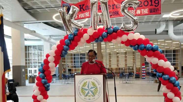 Interim Superintendent Grenita Lathan greeted an ecstatic crowd with mostly good news. Expect an appeal on Wheatley. - PHOTO BY MARGARET DOWNING