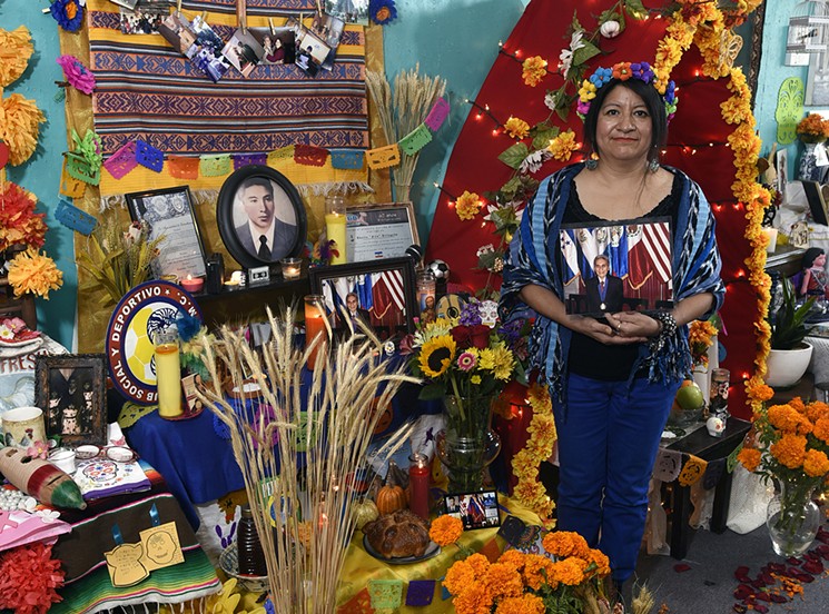 Casa Ramirez leads workshops on personal altars, October 5, 12 and 19. Shown: Brenda Villagran's ofrenda constructed in honor of her father, Adolfo M Villagran Pac. - PHOTO BY AGAPITO SANCHEZ