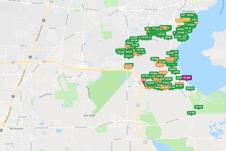 The Summerwood-Lakeshore market area is northeast of downtown, on the shores of Lake Houston and just outside Beltway 8. - SCREENGRAB FROM HAR.COM
