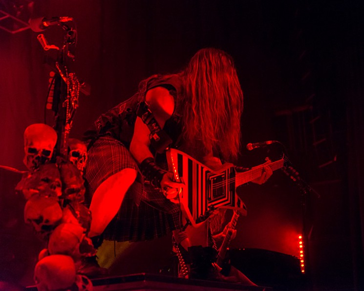 Zakk Wylde displays his guitar to the crowd - PHOTO BY JENNIFER LAKE AT HOUSE OF BLUES