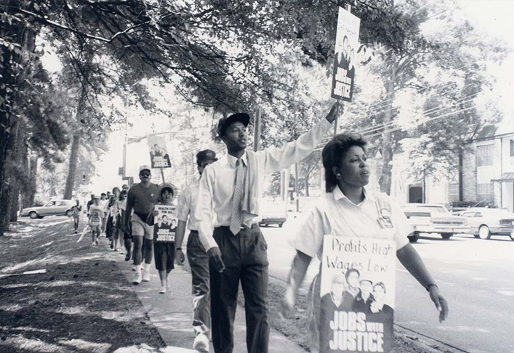 A march resulted from the Annie Mae Carpenter race and gender discrimination lawsuit initiated by the NAACP in 1977. - FILM STILL BY LEE DANIEL, DIRECTOR OF PHOTOGRAPHY, COURTESY OF HOLOCAUST MUSEUM HOUSTON