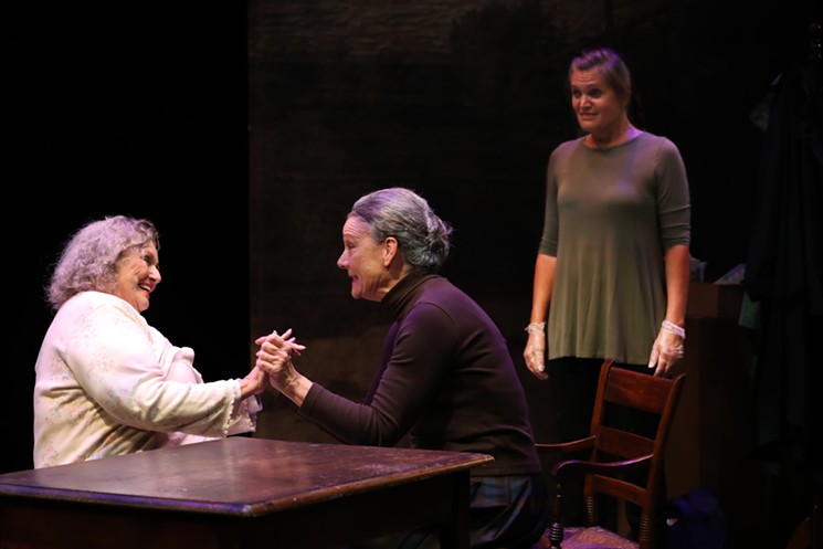 Donna Weinsting, Sally Edmundson and Amy Loui in Stages Repertory Theatre’s production of Salt, Root and Roe. - PHOTO BY AMITAVA SARKAR