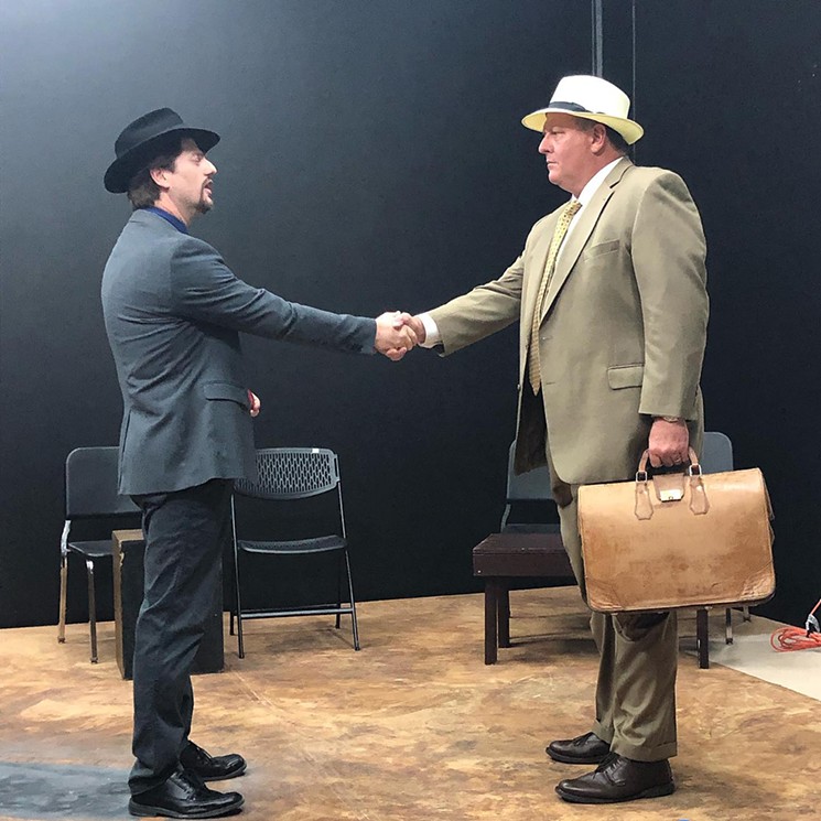 Brian Heaton as a reporter and John Raley as Henry Drummond. - PHOTO BY CHRISTINE WEEMS