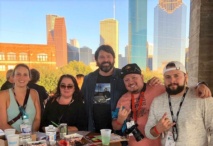 Chef Bryan Caswell (center) was a judge at Houston Press Tacolandia  2018. - PHOTO BY BOB RUGGIERO