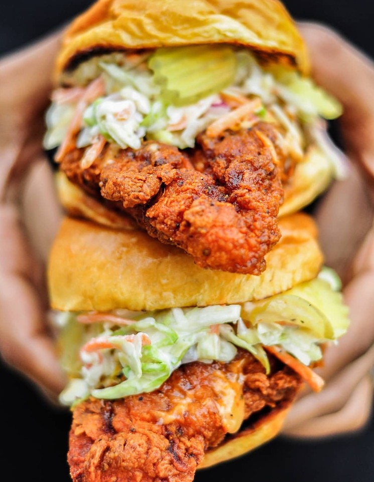 Mico's Hot Chicken with cool cole slaw. - PHOTO BY CHRISTOPHER FRYDENLUND