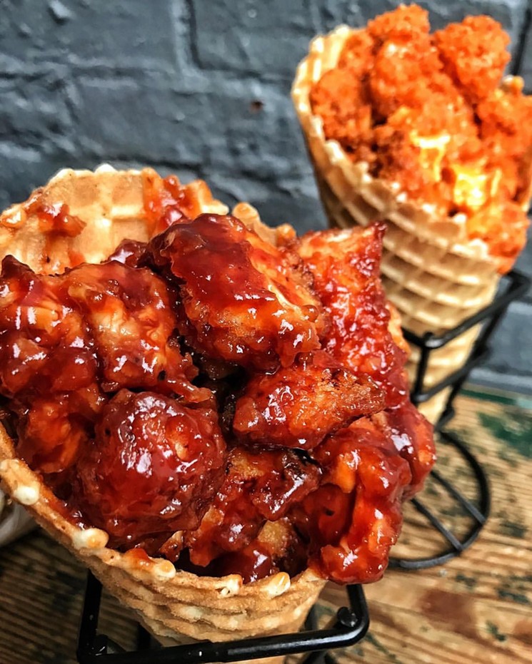 Chicken and waffles become Chick'nCones. - PHOTO BY CHICK'NCONE.