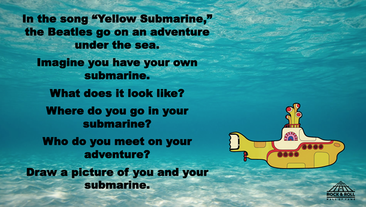 A children's writing and art exercise based on the Beatles' "Yellow Submarine." - ROCK HALL EDU GRAPHIC