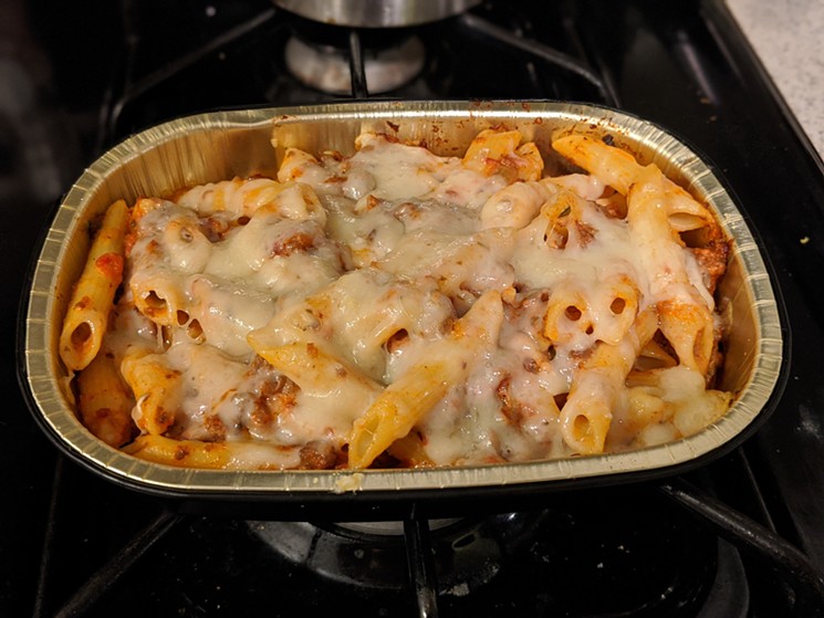 Post-oven baked ziti bolognese. - PHOTO BY CARLOS BRANDON
