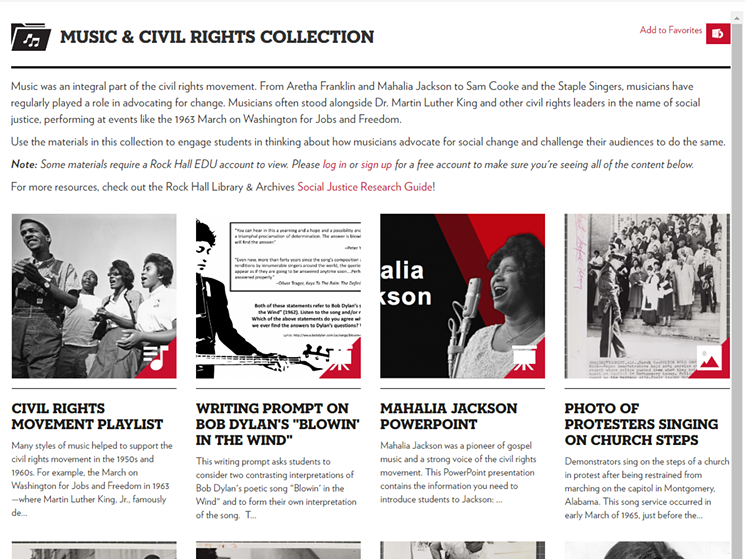 Students can learn about the intersection of music and the struggle for civil rights in the U.S. - ROCK HALL EDU ONLINE GRAPHIC