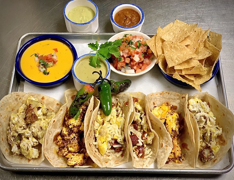 Breakfast tacos from The Original Ninfa's are an easy pick-up order. - PHOTO BY ALEX PADILLA