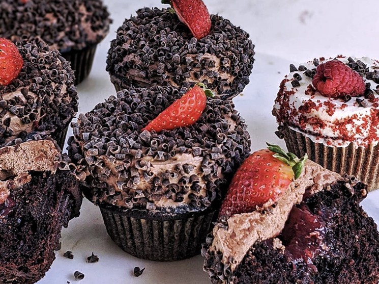 These chocolate strawberry cupcakes are just one of Monique Pham's irresistible cupcake flavors that she's offering throughout the month of June. - PHOTO BY MONIQUE PHAM