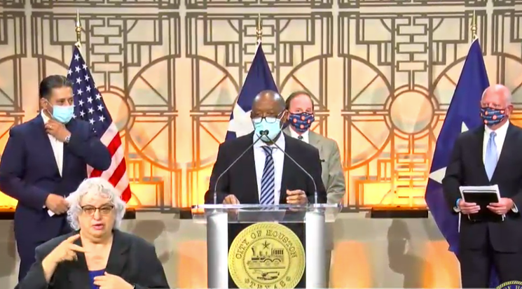 Houston Mayor Sylvester Turner addressed the public about the spread of COVID-19 in Houston during a Monday press conference. - SCREENSHOT