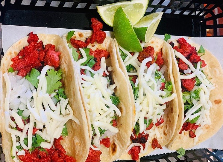 You won't miss the meat with the soy al pastor tacos at Tacos Dona Lena. - PHOTO BY ANGEL CABRERA