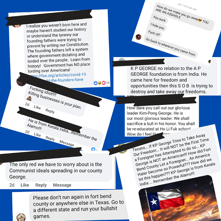 This collage contains a sample of the racist messages George has received since taking office. - IMAGE BY KP GEORGE