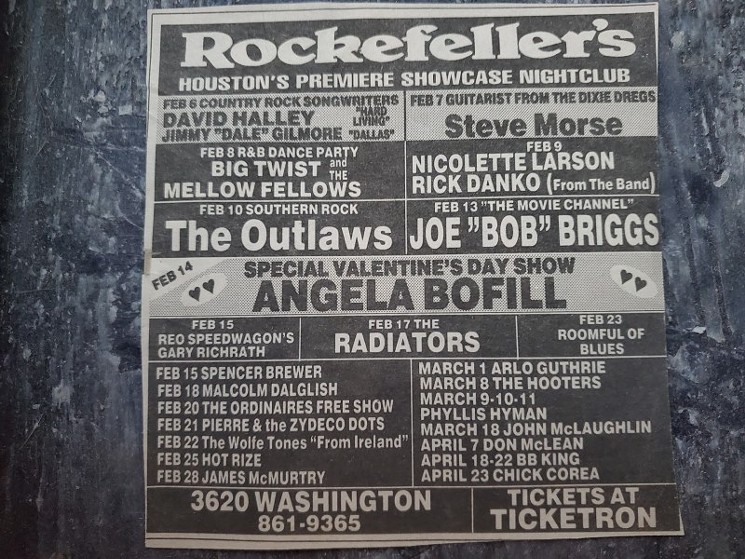Some of the talent which passed through Rockefeller's one February in the 1980s. - PHOTO BY JESSE SENDEJAS JR.