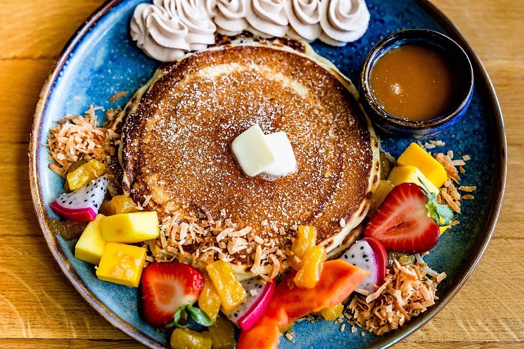 Hawaiian Pancakes at Traveler's Table are a tropical treat. - PHOTO BY KIRSTEN GILLIAM