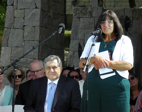 Gina Russo speaks at the dedication of the Station Fire Memorial Park at the club's former site on May 17, 2017. - PHOTO BY SCOTT JAMES/PROVIDED BY THOMAS DUNNE BOOKS