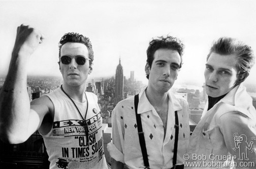 Joe Strummer, Mick Jones, and Paul Simonon at the Top of the Rock in New York City, 1981. - PHOTO BY BOB GRUEN/PROVIDED BY KLENFER PR