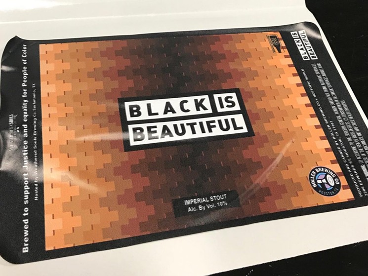 The Black Is Beautiful beer label design by Kevin Dyer. - PHOTO BY JOHN HOLLER.