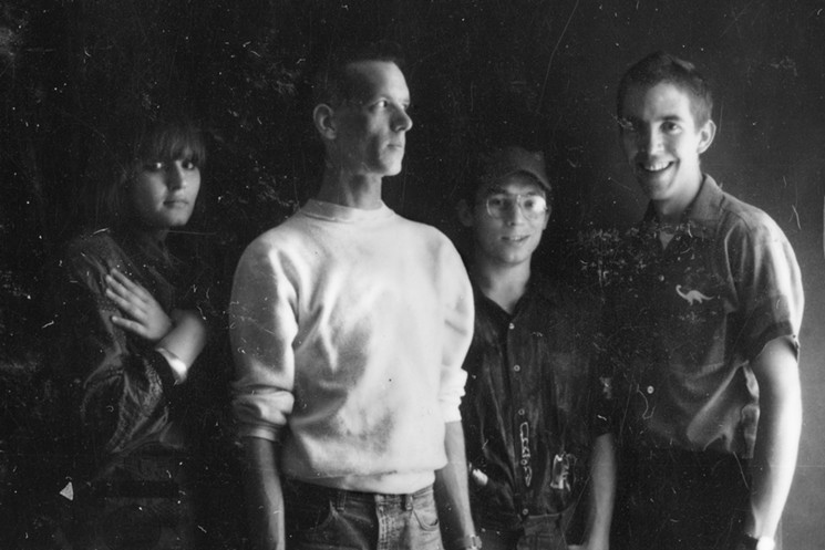 Pylon broke up for the first time in late 1983 at what seemed to their local fans like the height of their fame. L to R: Vanessa Briscoe Hay, Michael Lachowski, Curtis Crowe, and Randy Bewley. - PHOTO BY CURTIS KNAPP/COURTEST OF UNC PRESS