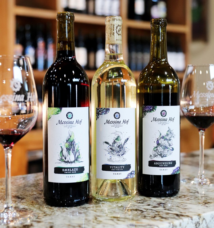 Three Messina Hof bottles feature AR labels. - PHOTO BY MESSINA HOF WINERY