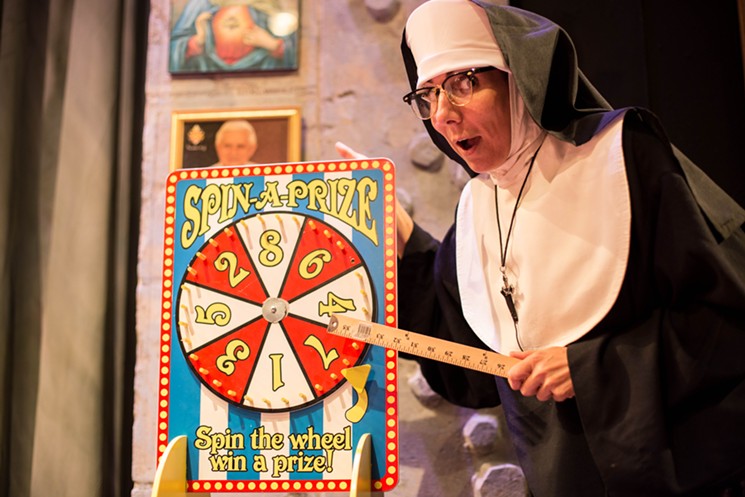 Denise Fennell stars as Sister in Stages' production of Late Nite Catechism Las Vegas Sister Rolls the Dice. - PHOTO BY CLAIRE LOGUE