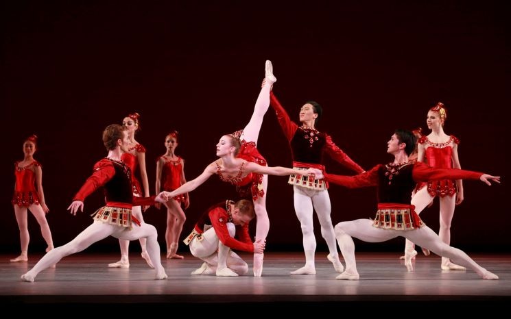 Houston Ballet artists in Rubies, from Jewels, Choreography by George Balanchine, © The George Balanchine Trust - PHOTO BY AMITAVA SARKAR, COURTESY OF HOUSTON BALLET