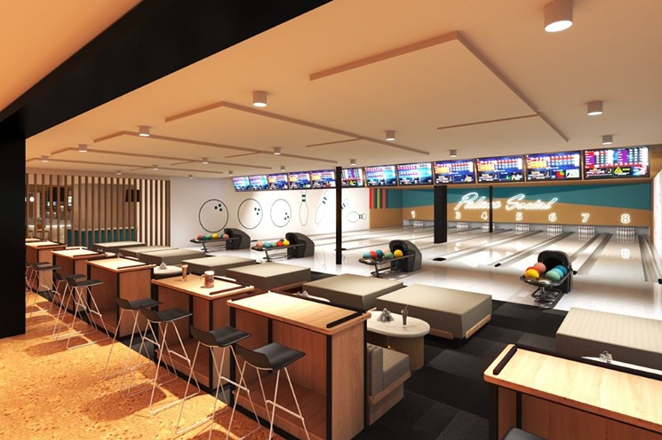 Palace Social will have eight lanes for bowling. - RENDERING BY BLK BOX